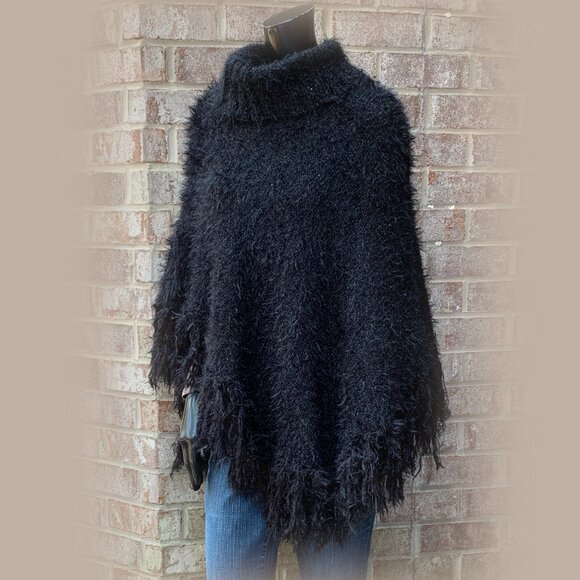 Betsey Johnson Fuzzy Knit Cowl Neck Poncho - Picture 4 of 8